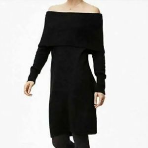 Ann Taylor Off Shoulder Sweater Dress Small Wool Blend Black Knee Length.